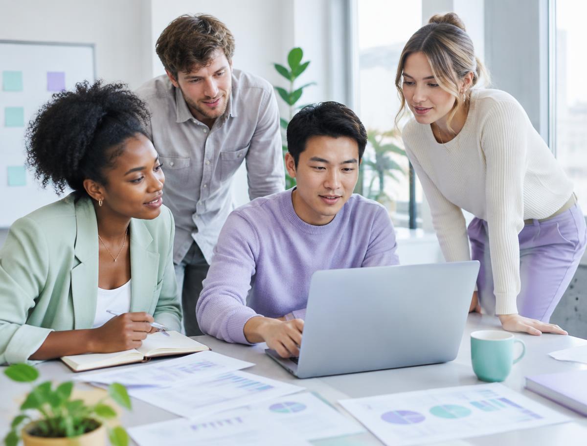 Marketing team reviewing campaign ideas together